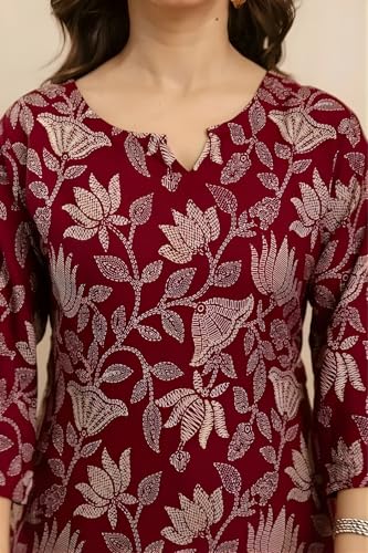 Image of Women's Cotton Printed Short Kurti, Round Neck, Three Quarter Sleeve, Straight Fit, Pack of 2