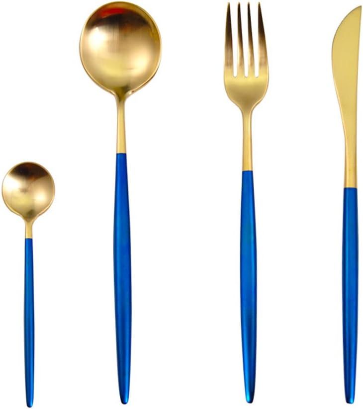 Lots 4pcs 304 Stainless Steel Tableware Dinner Spoon Fork Knife Flatware Serving Sets Spoons Forks Knives，White + Silver-4