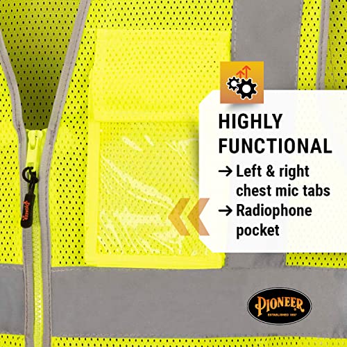 Pioneer Safety Vest For Men – Hi Vis Reflective Mesh Neon With 8 Pockets, Zipper Closure For Construction, Traffic, Security Work – Orange, Yellow/Green, Small, V1025260U-S #TOP4