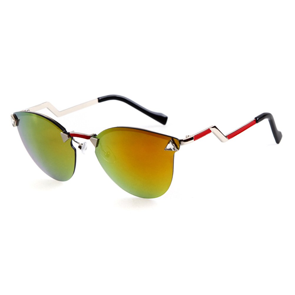 Men's Small Oval Metal Frame Sunglasses Sliver Temple Yellow Lens