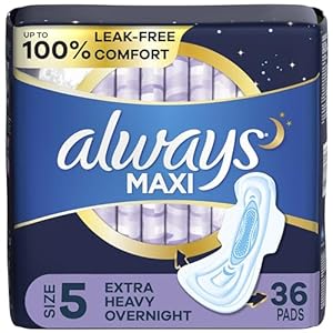 Always Maxi Feminine Pads for Women, Size 5 Extra Heavy Overnight Absorbency, with Wings, Unscented, 36 Count