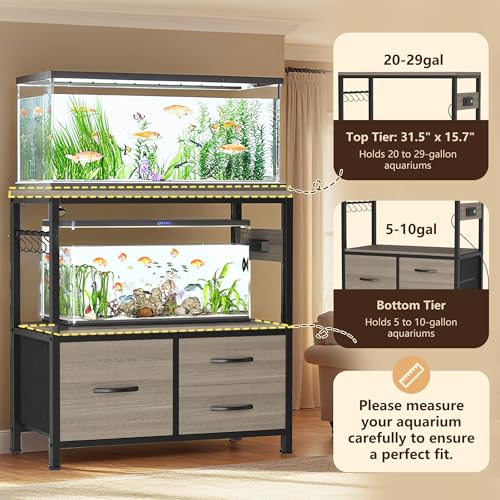 Image of Heybly 20-29 Gal Fish Tank Stand with Drawer, Power Outlet,330lbs HAS001SG