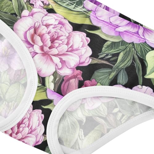 Cotton Girls Underwear Toddler Vintage Pink Purple Peonies Flowers Panties Little Girl Print Briefs Girls Undies 2t4