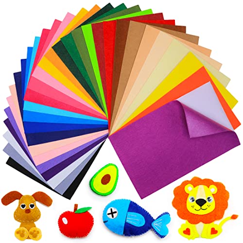 IOOLEEM Multi-Colored Felt Sheets Self-Adhesive Felt Sheets 30pcs 7x11.3Close to A4 Size - 18x28.5 cm Pre-Cut Felt Sheets for Crafts Craft Felt Fabric Sheets.