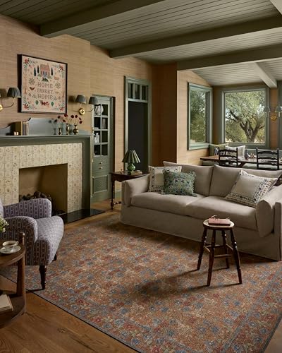 Image of Loloi Rifle Paper Co Edinburgh Cinnamon /Multi 10'-0 inch x 14'-0 inch Area Rug | EDN-02 Printed Approx. 10x14 Brown Living room Dining room Bedroom, Rustic, Elegant, Muted, Refined, Area Rug