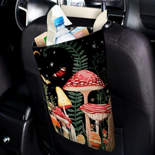 Image of Car Trash Bag Hanging No Snap Small Garbage Bag for Car Back Seat Cute Printed One-handed Strap Trash Bags Car Accessories-Mushroom Car Trash Bags