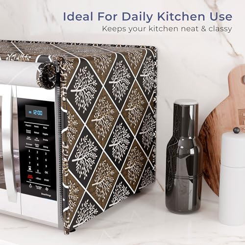 Image of Kuber Industries 25 Ltr PVC Microwave Oven Cover for Kitchen | Microwave /Oven /Otg Cover - Protects from Spills, Stains & Scratches | New Tree Print - Black & Brown