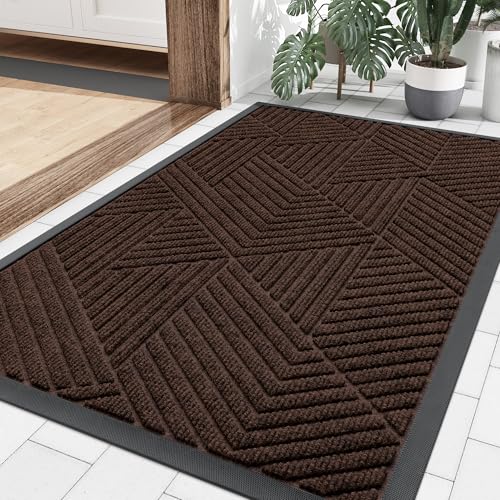 Smiry Front Door Mat Outside Entrance, Heavy Duty Sturdy Natural Rubber Doormat, Trap Dirt and Moisture, Easy Clean Low Profile Welcome Floor Mats for Indoor Outdoor Entry, 36x24 Inch, Dark Brown