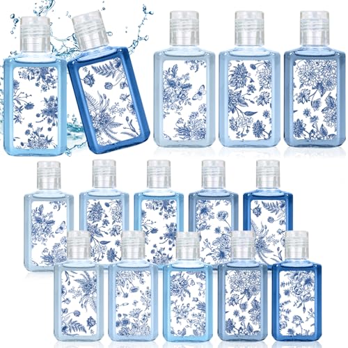 Piuaeue 50 Pcs Blue and White Flower Mini Hand Sanitizer Bulk Thank You Gift Favors Small Hand Sanitizer for Guest 1fl oz Travel Size Hand Soap Gift for Wedding and Baby Shower Supplies