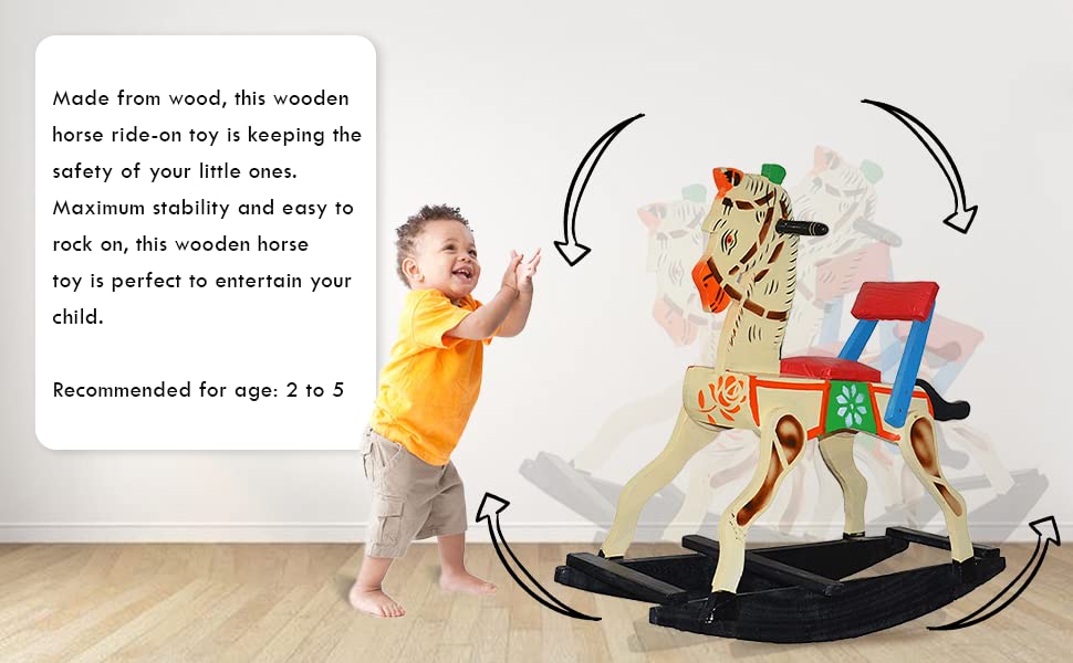 TRU TOYS Wooden Rocking Horse Rocker Ride-on Toy for Indoors and Outdoors | Channapatna Wood Rocking Horse | Handmade Wooden Toys Toddler Gift| Gift for Kids/Boys/Girls (2-5 Years) (Green) 2