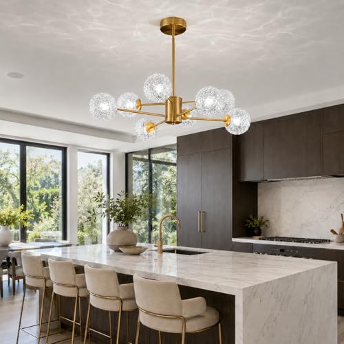Image of Mid Century 8-Light Chandelier,Modern Glass chandliers for Dining Room,Gold Sputnik Chandelier Pendant Light fixtures for Living Room,Kitchen Island,Bedroom