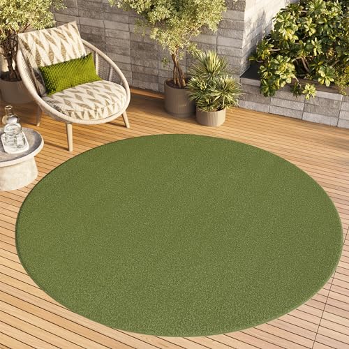 TAPISO Alfombra Mono Redonda De Pelo Corto Interior Diseño Moderno Verde Monocolor Alfombra Salón Dormitorio Adulto Comedor Cocina Resistente Exterior Oeko-Tex 100 x 100 cm