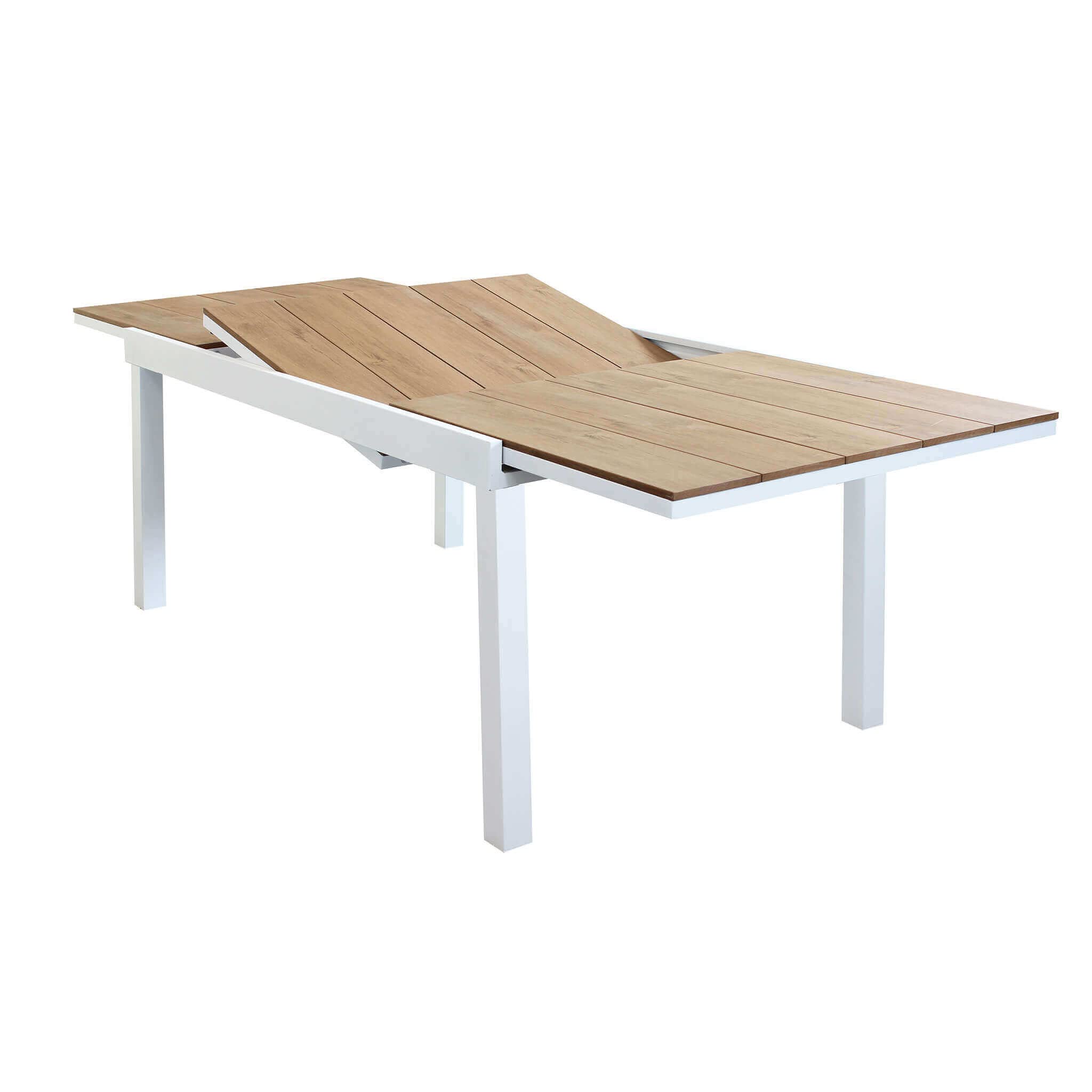 Tavolo Rettangolare Allungabile in Alluminio Bianco E Polywood Marrone 200/300 X 100 da Esterno Giardino, per Ristorante