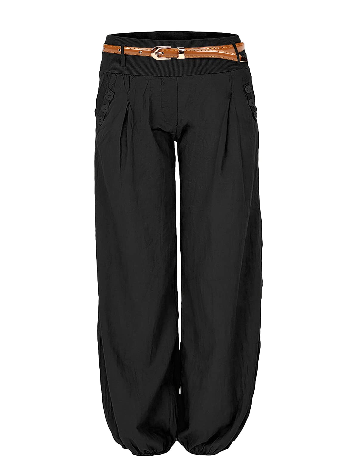 Cindeyar Damen Haremshose Elegant Sommer Pumphose Lange Leinen Hose mit Gürtel Aladin Pants