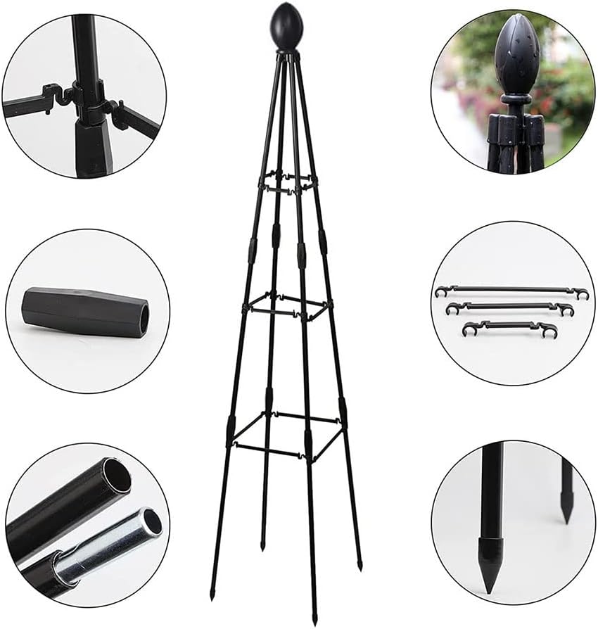 RADAAB Obelisk Trellis for Climbing Plants,Metal Garden Trellis 31.5in 47in 63in,Plant Support for Vines and Flowers Stands,Black Plant Tower Metalobelisk,Rustproof Garden Obelisk (Size : 160cm/63in)