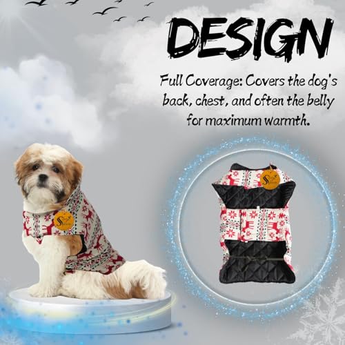 Image of Sage Square Winter Coloured Dog Coat - All-Weather Protection, Windproof, Waterproof Cozy Fleece Lining, Adjustable Straps, Durable Construction, Stylish, Comfortable, Jacket (Red Dear Print, Small)