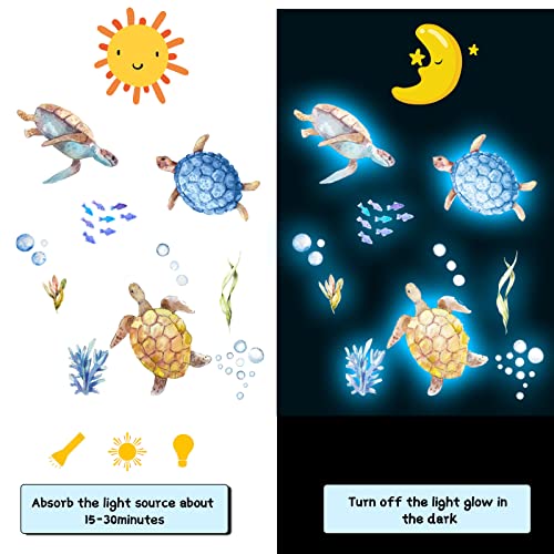 116 Pieces Glow In The Dark Under Ocean Wall Decals Sea Life Animals Wall Stickers Kids Wall Decals Removable Waterproof Peel And Stick For Boys Kids Bathroom #TOP4