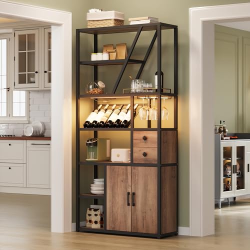 Amyove Freestanding Wine Rack, Wine Bottle Holders Stands, Coffee Bar Storage Organizer Display Rack Table for Kitchen, Dining Room, Small Spaces