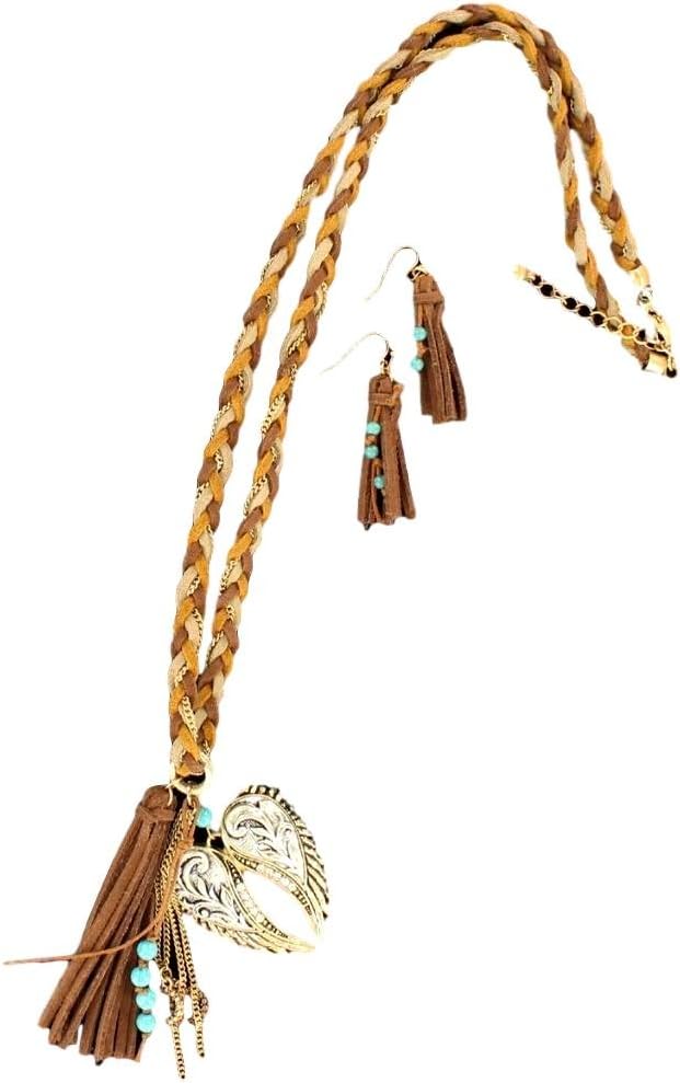 M&F Western Wings and Fringe Necklace/Earrings Set Brown One Size