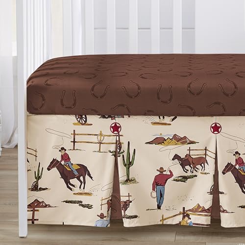 Image of Sweet Jojo Designs 4-Piece Baby Crib Bedding Set (Western Cowboy Print) for Boys, Infants /Nursery incl. Blanket, Fitted Sheet, Skirt, Diaper Stacker (Country, Farm, Horse Ranch, Wild West, Southern)