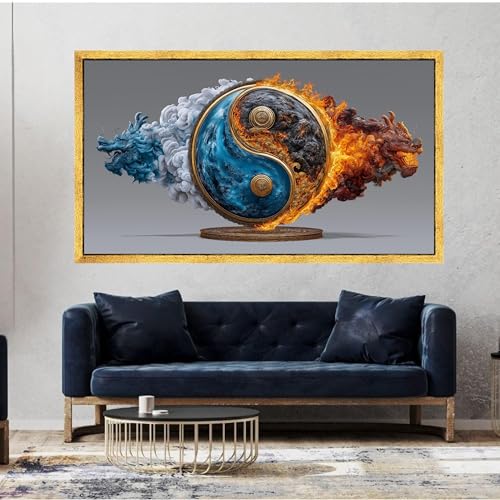Décoration murale pour la maison grand format tableau dragon yin yang asiatique