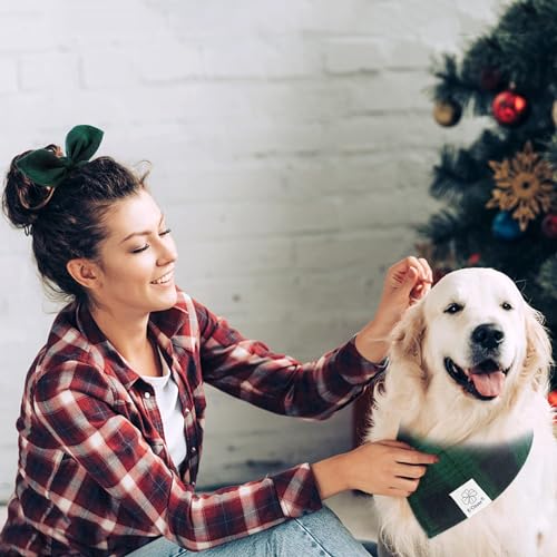 E-Clover Christmas Dog Bandanas Boy & Matching Scrunchie Set Plaid Dog Bibs Scarf Triangle Kerchief Bandana For Medium Large Dogs Birthday Gifts Pet Owner Mom Green thumb #8