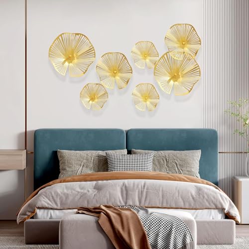 TEIPAI Gold Wall Decor Living Room, 7PCS Hollow Lotus Leaf Metal Wall Art for Apartment Bedroom Small Room Decoration, Modern Wall Hanging Sculptures for Home Office, Horizontal or Vertical Display TEIPAI Gold Wall Decor Living Room, 7PCS Hollow Lotus Leaf Metal Wall Art for Apartment Bedroom Small Room Decoration, Modern Wall Hanging Sculptures for Home Office, Horizontal or Vertical Display