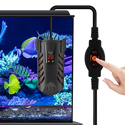 Calentador Acuario 25W de Temperatura Ajustable, Mini Calentador de Acuario con Pantalla LED de Temperatura Visible y Controlador de Temperatura Externo para Acuario de Dulce Agua y Marino 1L-20L