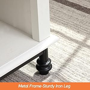 WAMPAT White Modern Farmhouse Coffee Table with Black Matel Legs Wood Rectangle Center Table with 1 Storage Drawer for Living Room 42