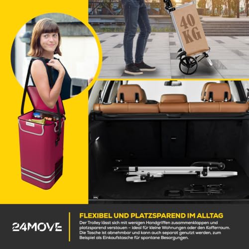 24MOVE® Einkaufstrolley Vehlo klappbar mit 55L inkl. Kühlfach, Faltbarer 3in1 Trolley - Sackkarre und Tasche, bis 40kg belastbar, rot – Ansicht 4