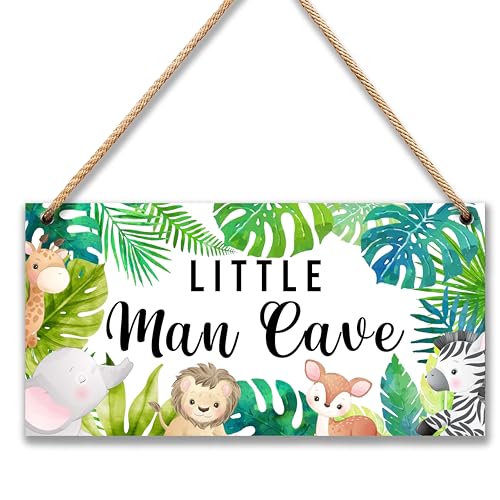 Woodland Nursery Room Decor for Baby Bedroom - Jungle Safari Animal Theme Little Man Cave Sign Wall Decor for Toddler Boy- 6"x12" -A09