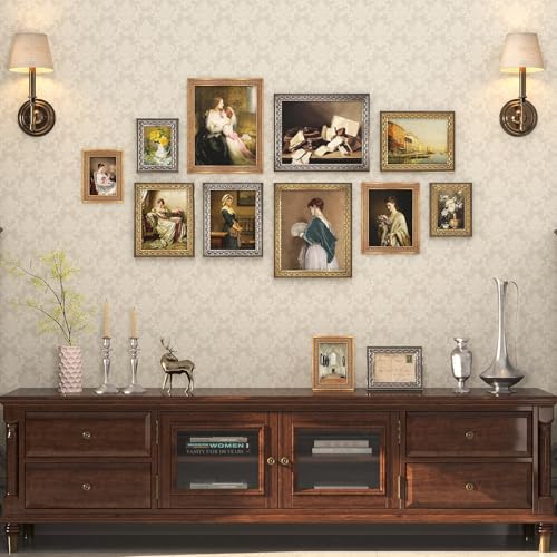 Image of 11x14 Vintage Picture Frames, Antique Picture Frame with White Mat for 8x10 Picture, Ornate Picture Frame for Wall Decor,2 Pack Gold Frame, Distressed Gold