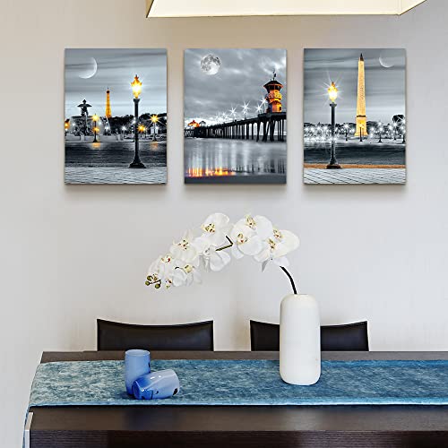 Lapremoly Large Wall Art for Living Room Modern Framed Canvas Wall Decor for Bathroom Family Bedroom Wall Decorations Night View Paintings Kitchen Canvas Art Hang Pictures Artwork 3 Pieces Poster