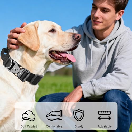 Ledeak Taktisches Hundehalsband mit Griff, Weich Gepolstert Verstellbares Hunde Halsband, Nylon Breit Trainings Halsband, Robuster Dog Collar mit Metallschnalle für Mittlere Große Hunde (Schwarz, L)