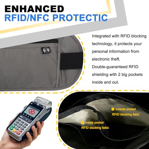 NovForth RFID Travel Money Belt - Anti-Theft Passport Holder Waist Pack with Large Capacity, Waterproof Fanny Pack for Men & Women, Adjustable Waist Wallet for Airport Security & Travel Accessories4