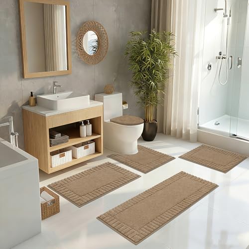 Pauwer Bathroom Rugs Set 5 Piece, Microfiber Bath Mat Set, Khaki - image 9