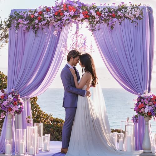 Image of 30x10ft Lavender Backdrop Curtain for Wedding Parties Wrinkle Free Fabric Lavender Drapes Backdrop Decoration for Baby Shower Birthday Photography Decoration 6 Panels, 5ft x 10ft