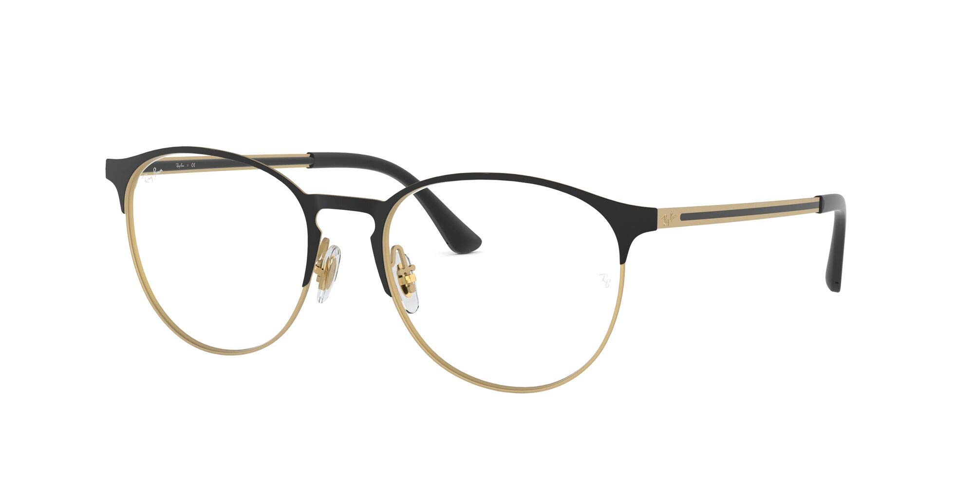 Ray-Ban Rx6375 metalowe okrągłe oprawki do okularów korekcyjnych, Czarny matowy na gumowym złotym/soczewce demonstracyjnej, 53 mm