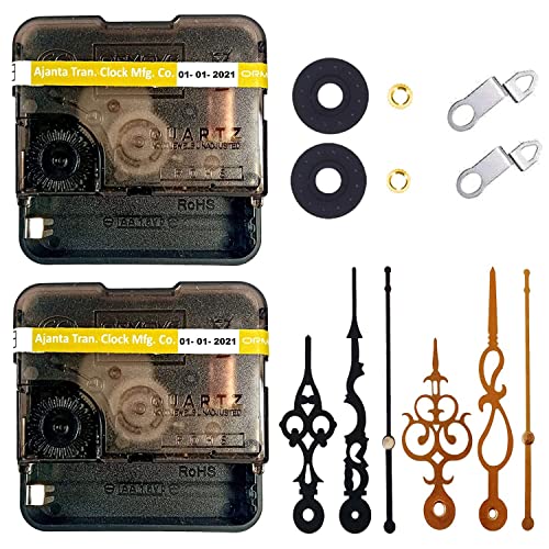 Image of Combo of Ajanta Mfg. Battery Operated Plastic Ticking Wall Clock Movement Machine with Hands (Needles : Black and Gold) Screw Size 5mm and Total Saft Size 12 mm