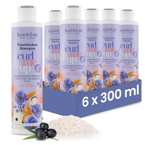 Jean & Len Champú Rizos de Ensueño con Agua de Arroz y Açai, para cabello rizado, volumen y vitalidad, sin parabenos ni siliconas, fragancia afrutada, pack de 6 x 300 ml