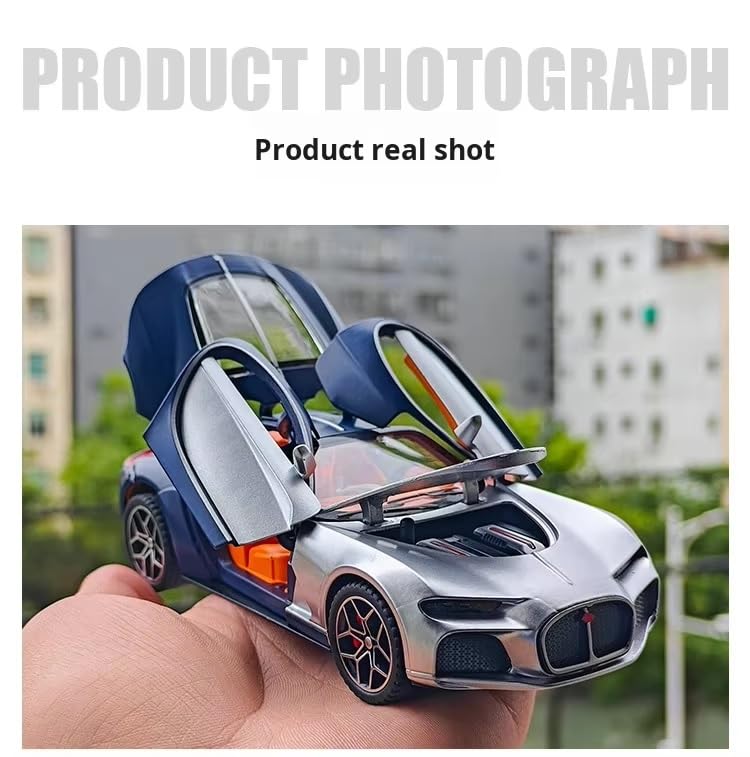 Image of 1:32 Scale Bugatti Atlantic Alloy Pickup Car Toy Metal Pull Back Diecast Car with Openable Door and Sound Light, Gifts Toys for Kids【Blue /Silver】
