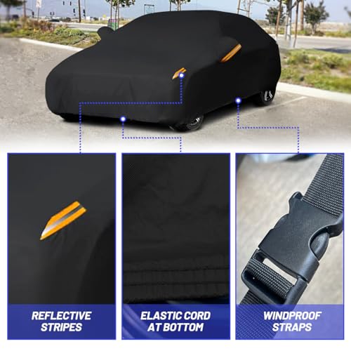 Image of MORNYRAY Waterproof Car Cover All Weather Snowproof UV Protection Windproof Outdoor Full car Cover, Universal Fit for Sedan (Fit Sedan Length 186-193 inch, All Black)