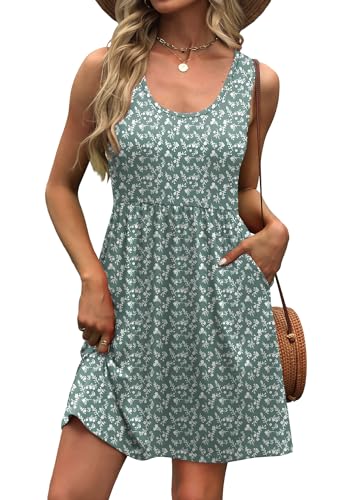 WIHOLL Women's Summer Dress 2025 A-Line Sleeveless Casual Sundress with Pockets Floral/Solid2