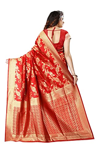 Image of C J Enterprise Women's Pure Kanjivaram Silk Saree Soft Saree Banarasi Style New Sadi With Blouse Piece For Wedding (Pari37-11) (Red)