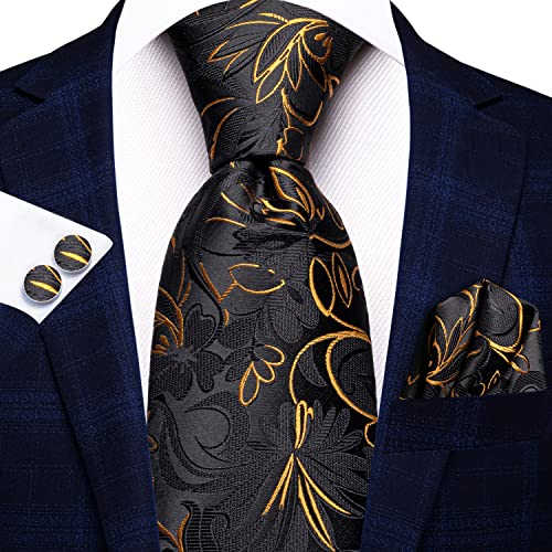 Image of Hi-Tie Men's Tie Sets Silk Paisley Striped Necktie Pocket Square Cuff-links Sets Wedding Business Holiday