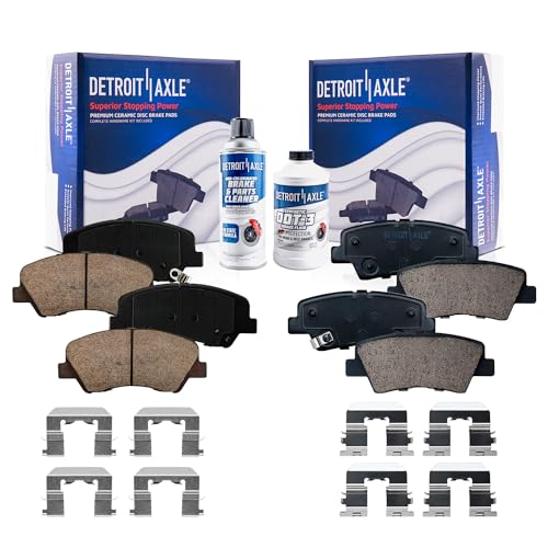 Image of Detroit Axle - Brake Pads for 2012-2017 Hyundai Accent Kia Rio 2015 Dodge Attitude, 2013 2014 2016 Ceramic Brake Pads w /Hardware Front Rear Replacement