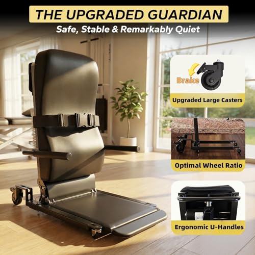 Image of Movable Electric Floor Lift Chair with 4 Wheels, Portable Rolling Chair for Home Transfer, Ultra-Low Profile Design, Ergonomic Backrest, Stand Assist for Seniors Fall, Supports 440 LBS