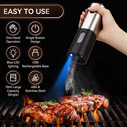Electric Salt And Pepper Grinder Set Rechargeable, Homcytop Automatic Salt & Pepper Mill Refillable With Storage Base, Usb Cables, Blue Led Light, One Hand Operation, 2 Adjustable Coarseness Mills #TOP1