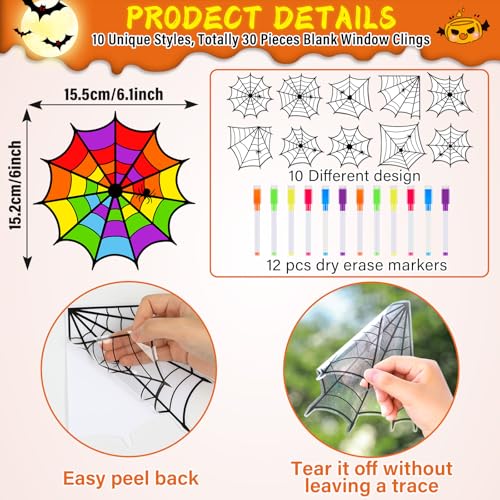 Qyeahkj QY1421 42Pcs Halloween Arts Crafts For Kids Halloween Spider Web Window Suncatchers Craft Diy Halloween Coloring Craft Window Cling Sticker With Markers Halloween Party Gift For Home Classroom Decor thumb #1