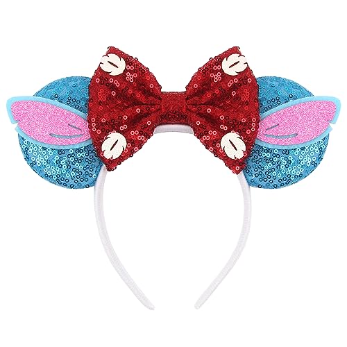 zhezesmila Paquete de 2 diademas brillantes con orejas de ratón, decoración de princesa con purpurina, accesorios para el pelo para niñas, mujeres, adultos, niños, fiesta de cumpleaños (oreja azul)